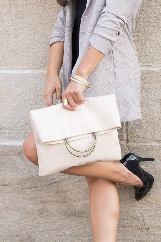 Fold-over Leather Clutch Handbag