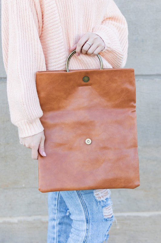Fold-over Leather Clutch Handbag