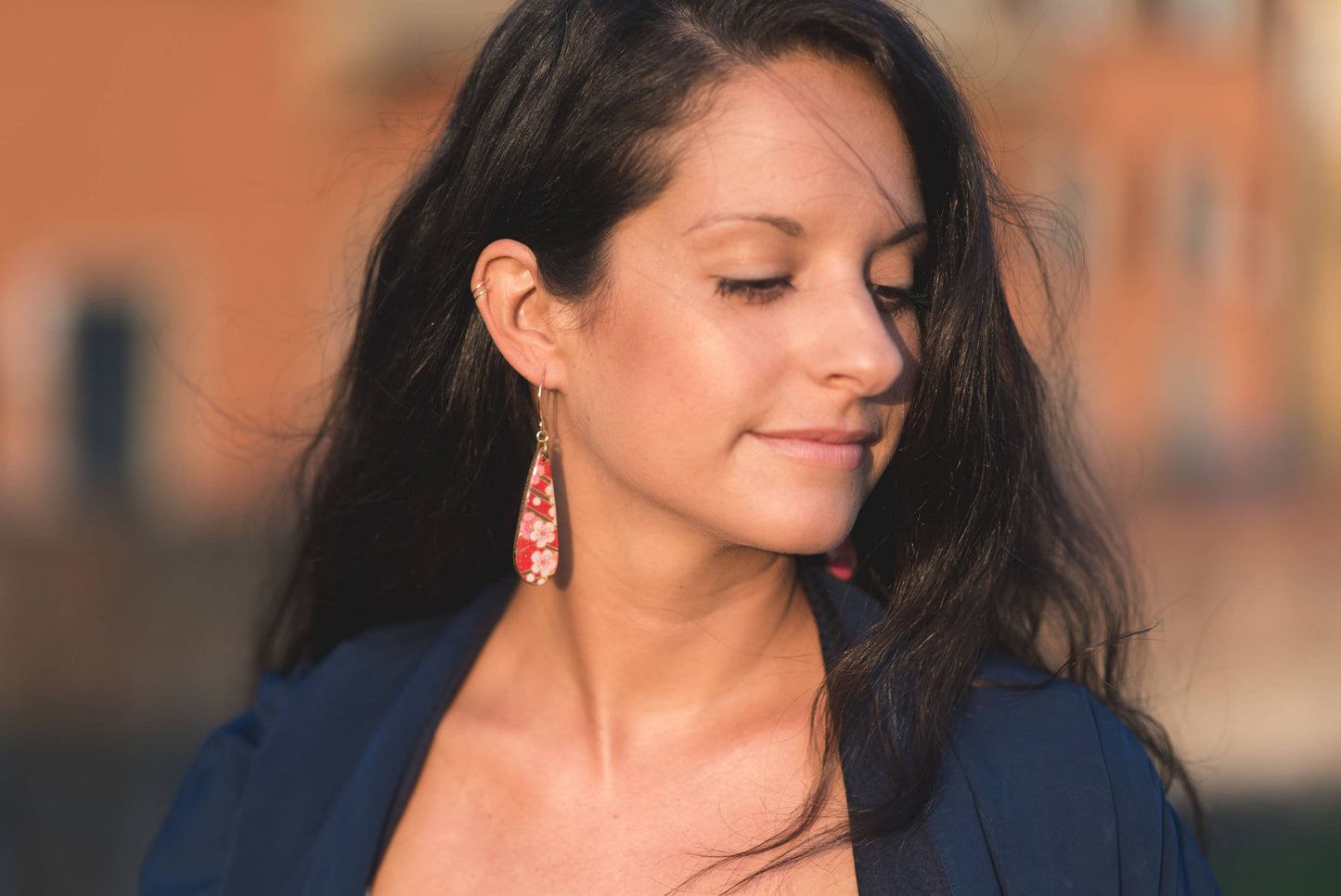 Teardrop Red Cherry Blossom Earrings