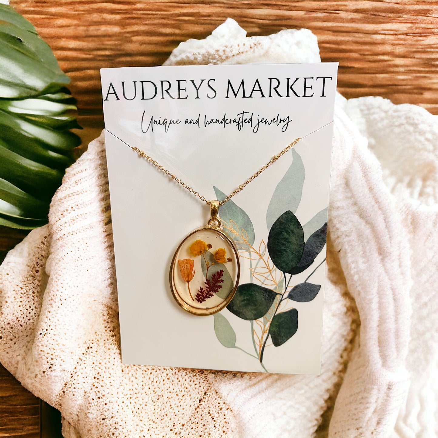 Pressed Flower Resin Botanical Glass Necklace in 3 Styles - Yellow Wildflower, Yellow Poppies, & Purple Poppy Design