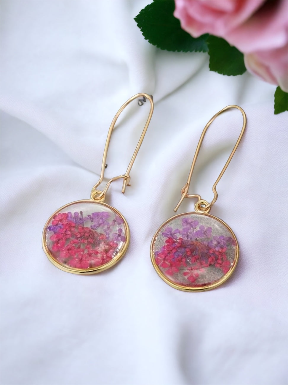 Pressed Flower Botanical Drop Dangle Earrings