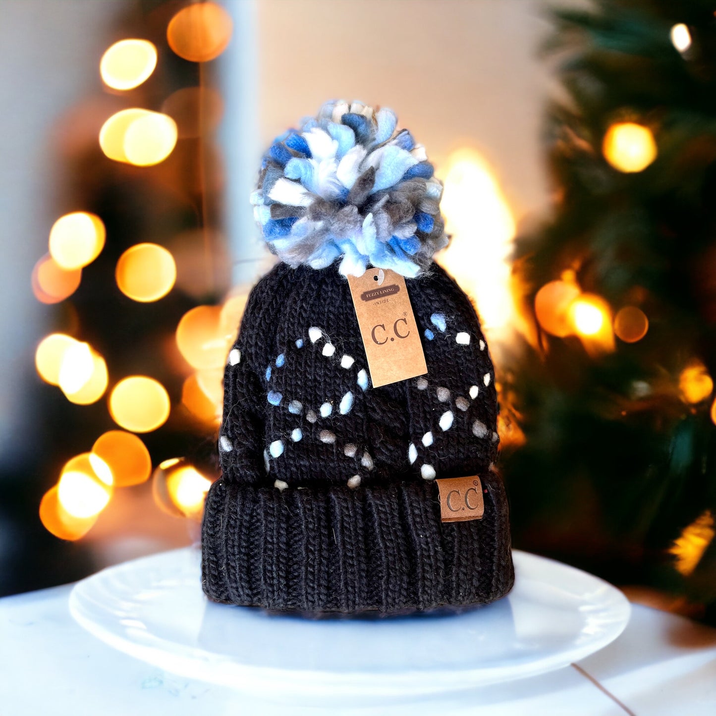 Womens Authentic C.C. Stamped Chunky Jumbo Yarn Pom Navy Beanie