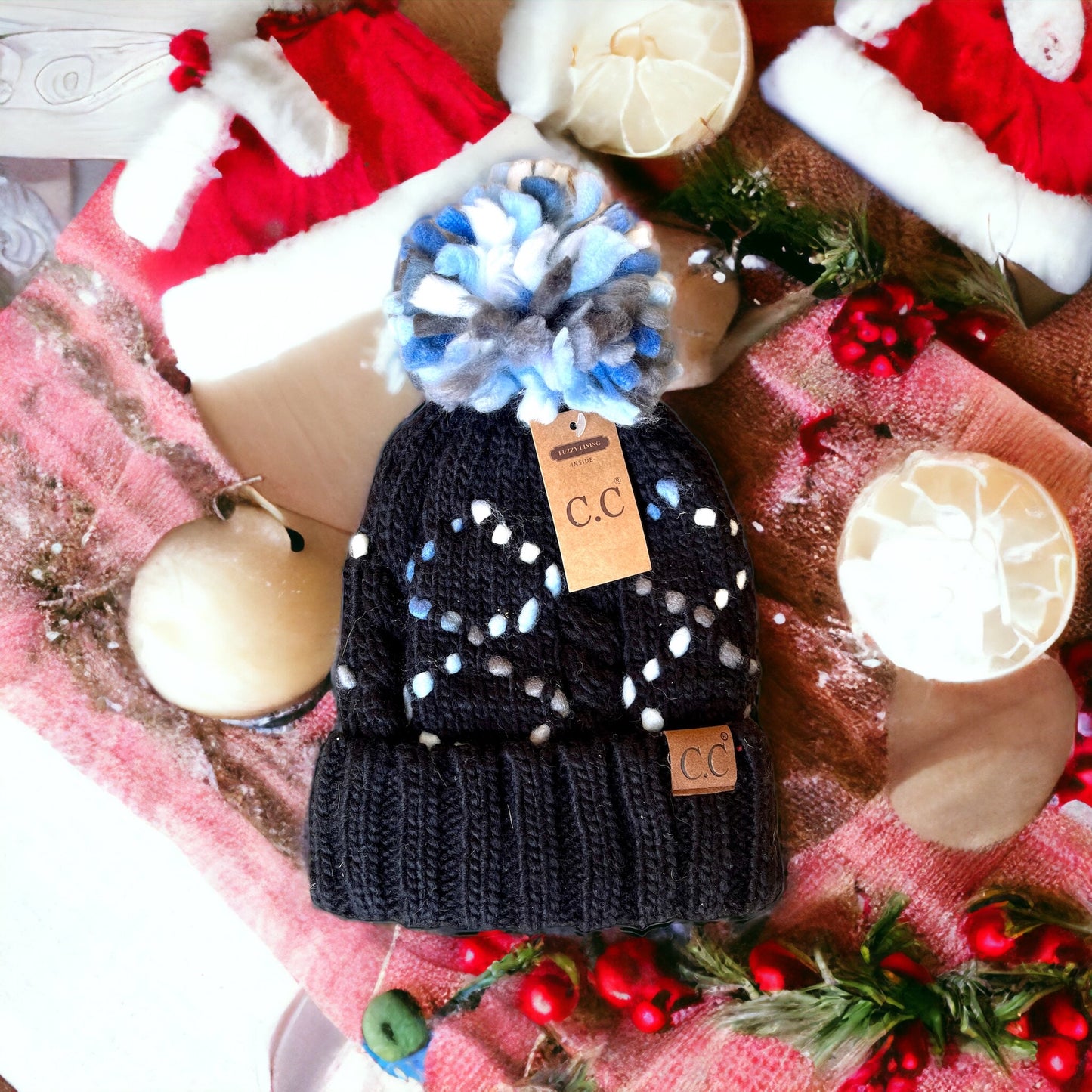 Womens Authentic C.C. Stamped Chunky Jumbo Yarn Pom Navy Beanie