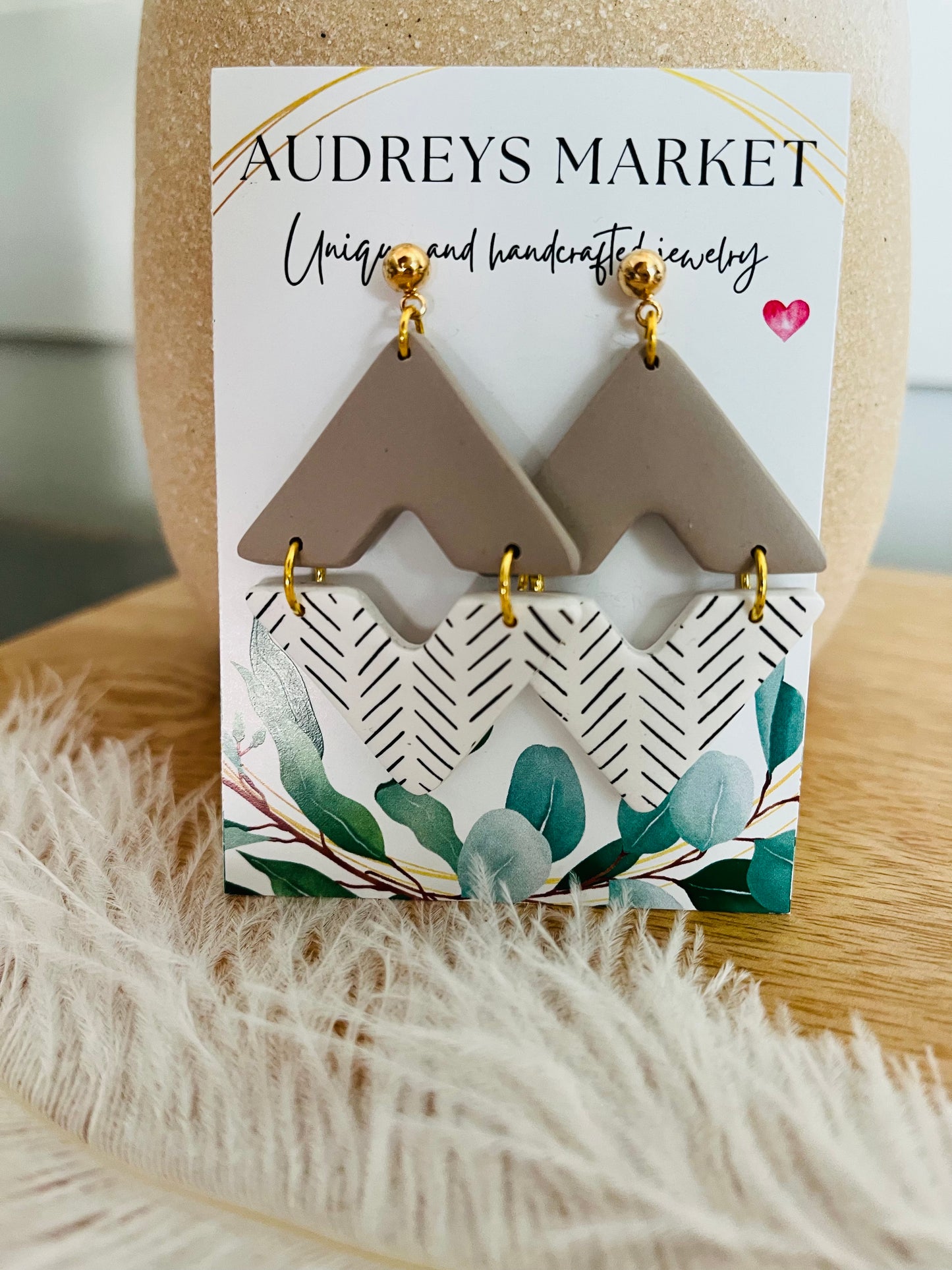 Polymer Clay Earrings White & Gray Chevron