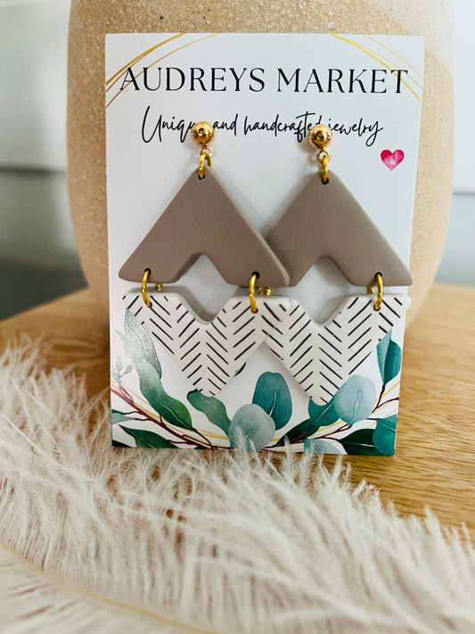 Polymer Clay Earrings White & Gray Chevron