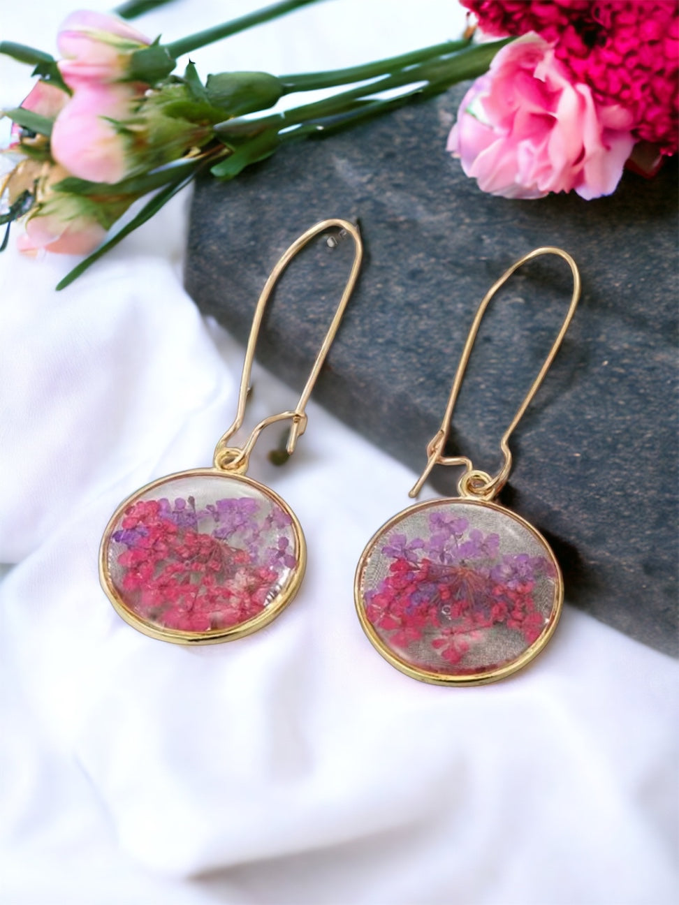 Pressed Flower Botanical Drop Dangle Earrings