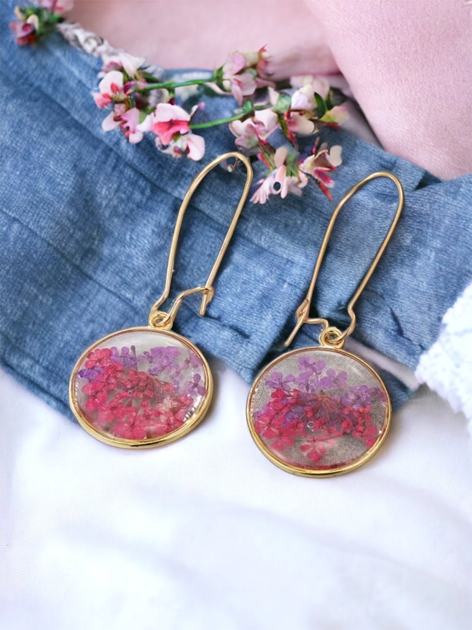 Pressed Flower Botanical Drop Dangle Earrings