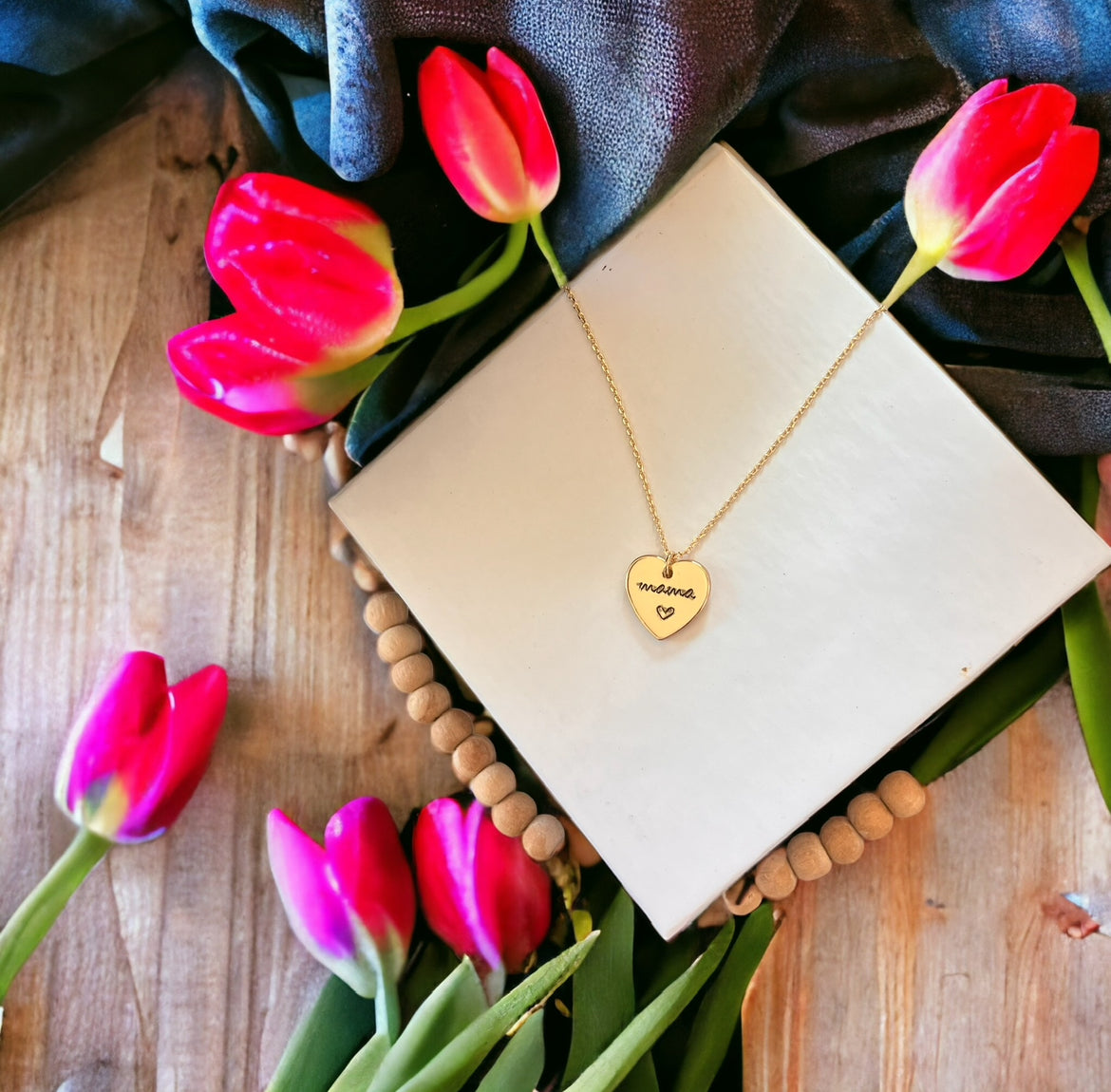 Valentine’s Day Gold Heart Minimalist Mama Necklace + FREE Gift Box