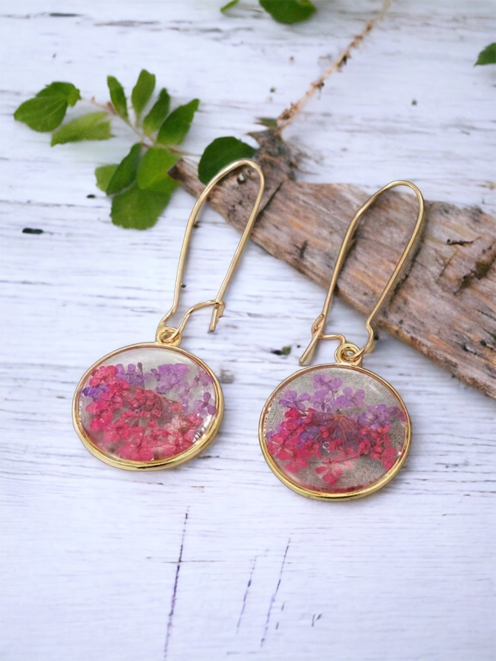 Pressed Flower Botanical Drop Dangle Earrings