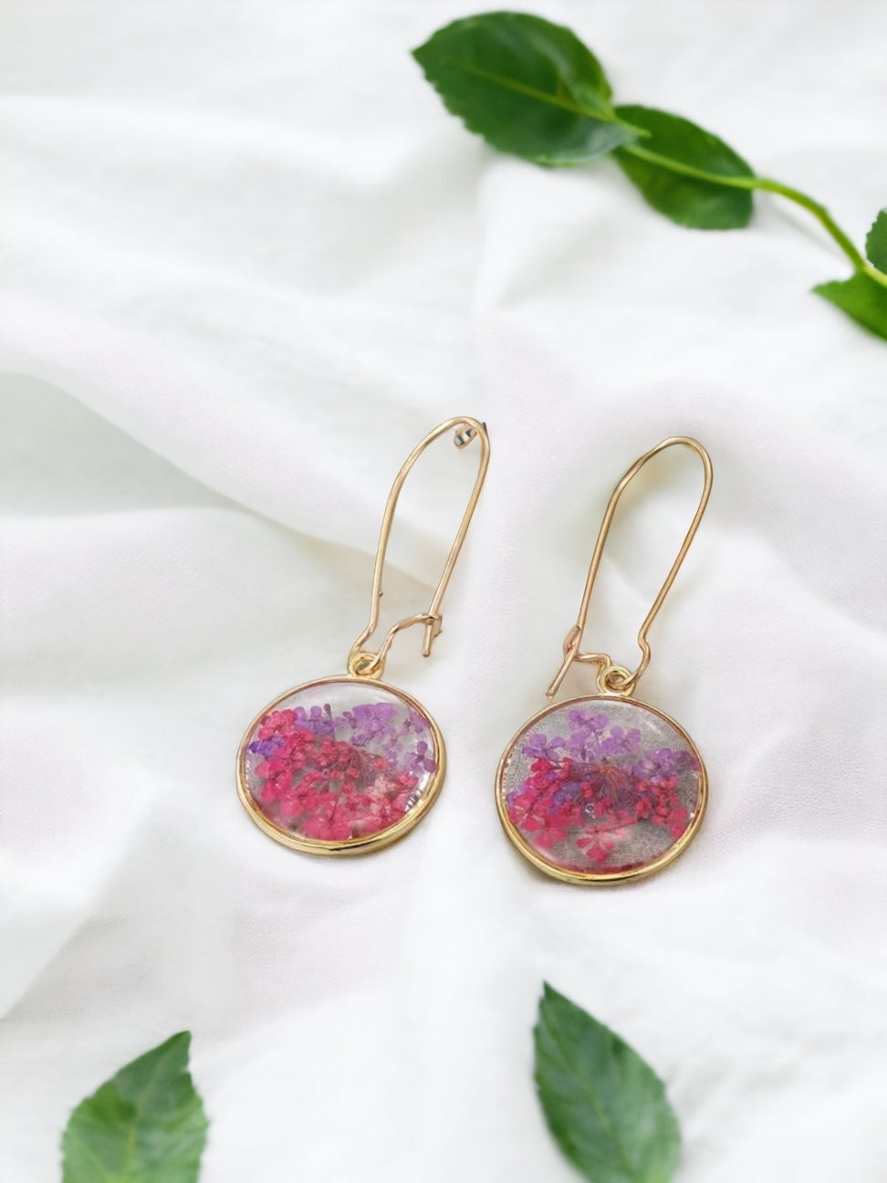 Pressed Flower Botanical Drop Dangle Earrings