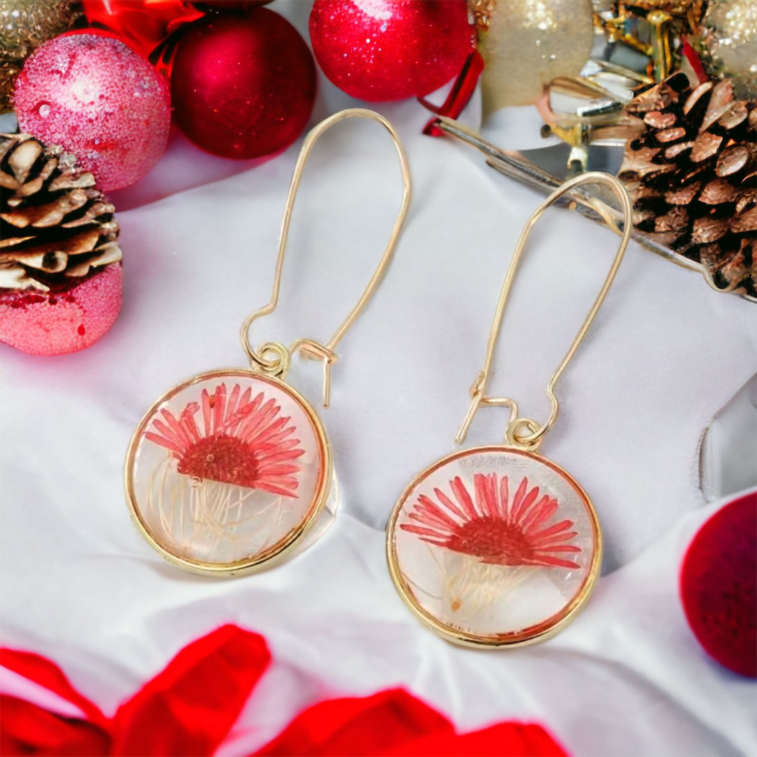 Pressed Flower Botanical Drop Dangle Earrings