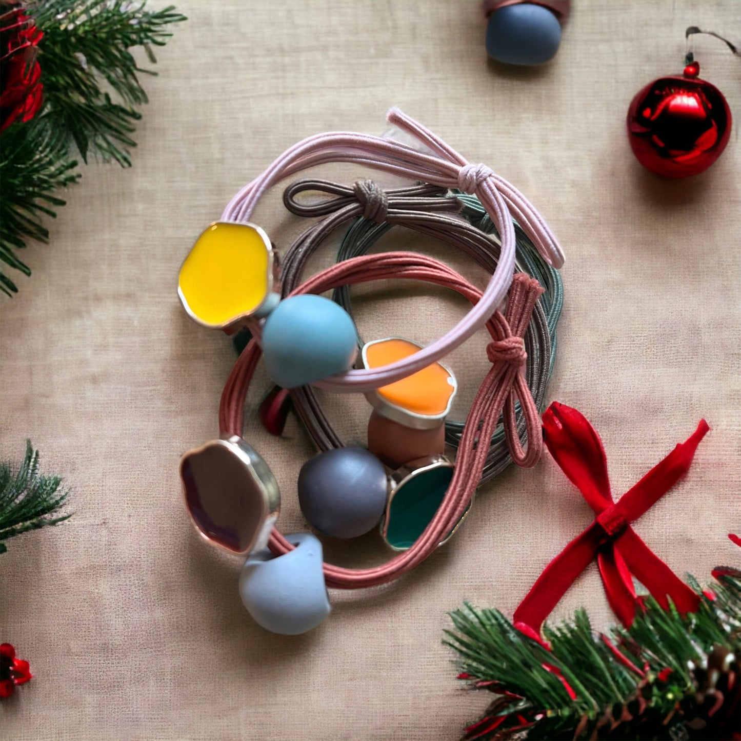 Colored Bauble Unique Hair Ties 4 Pack