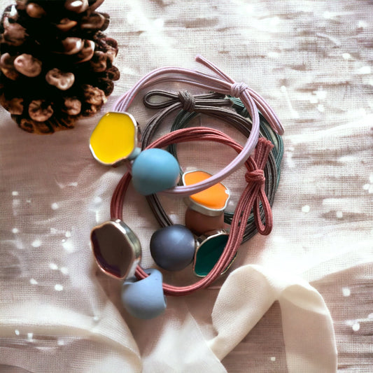 Colored Bauble Unique Hair Ties 4 Pack
