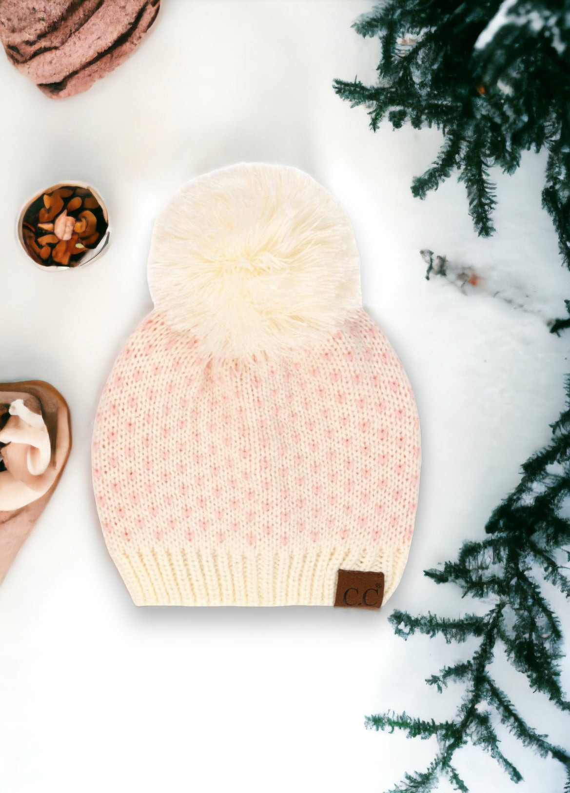 NEW CC Exclusive Womens Pom Knit Hearts Beanie - 4 Cute Styles!