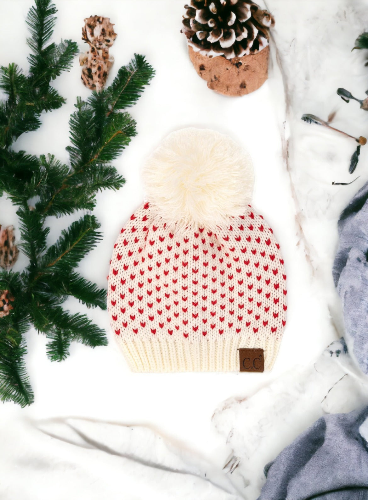 NEW CC Exclusive Womens Pom Knit Hearts Beanie - 4 Cute Styles!