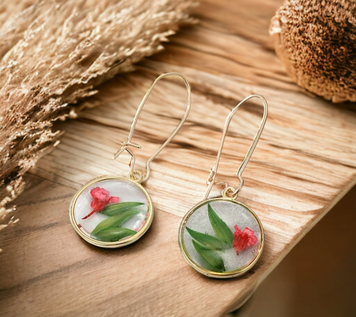 Pressed Flower Botanical Drop Dangle Earrings