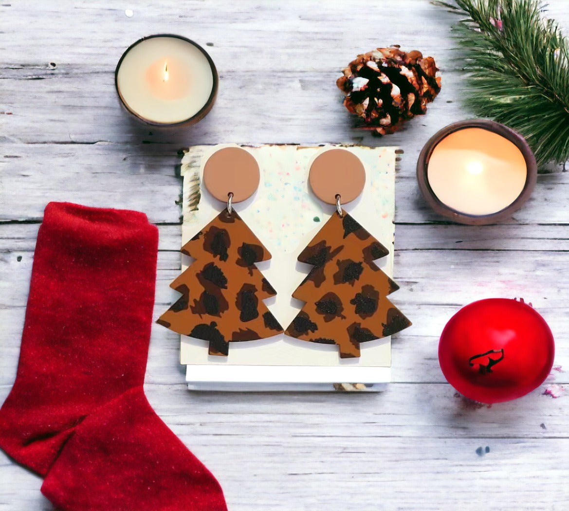 Wood + Clay Christmas Dangle Earrings