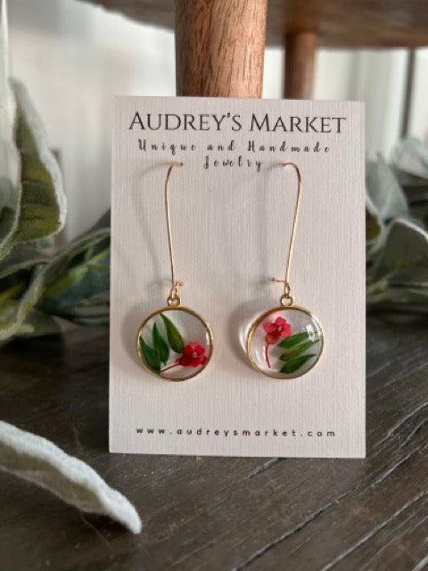 Pressed Flower Botanical Drop Dangle Earrings