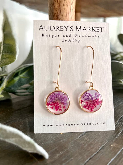 Pressed Flower Botanical Drop Dangle Earrings