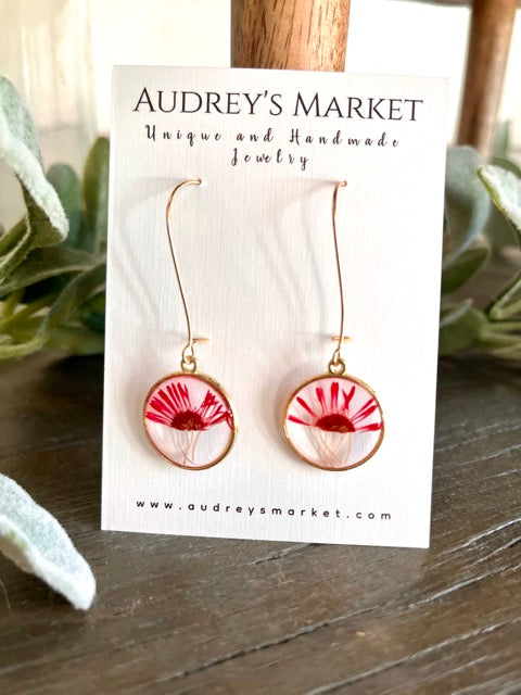 Pressed Flower Botanical Drop Dangle Earrings