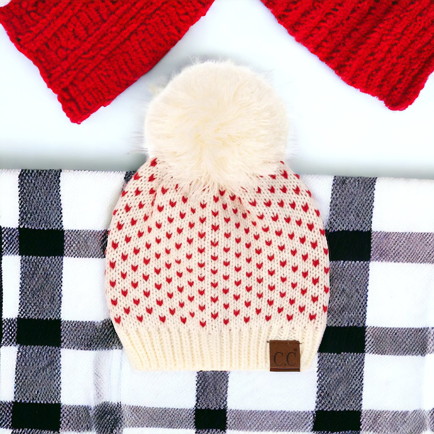 NEW CC Exclusive Womens Pom Knit Hearts Beanie - 4 Cute Styles!