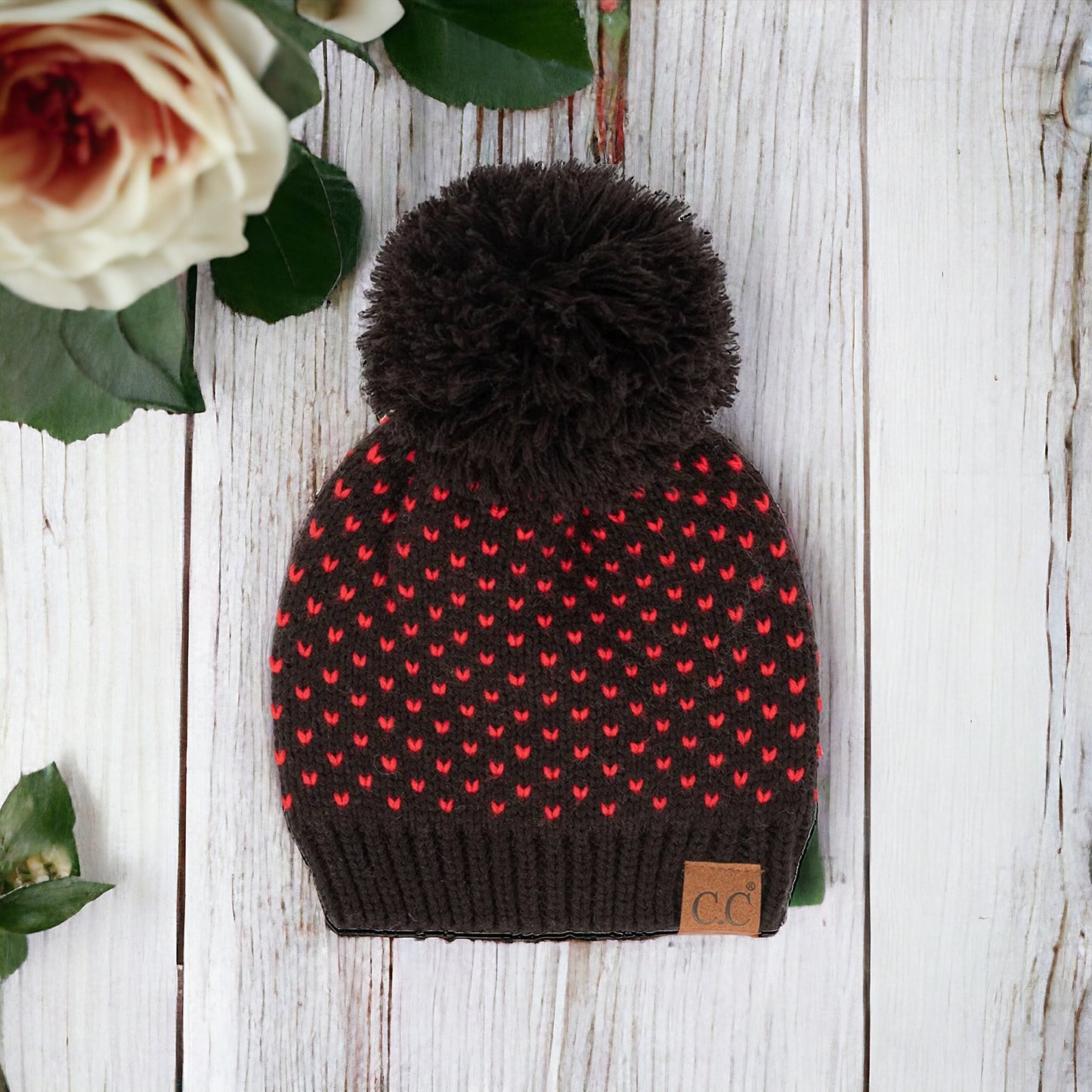 NEW CC Exclusive Womens Pom Knit Hearts Beanie - 4 Cute Styles!