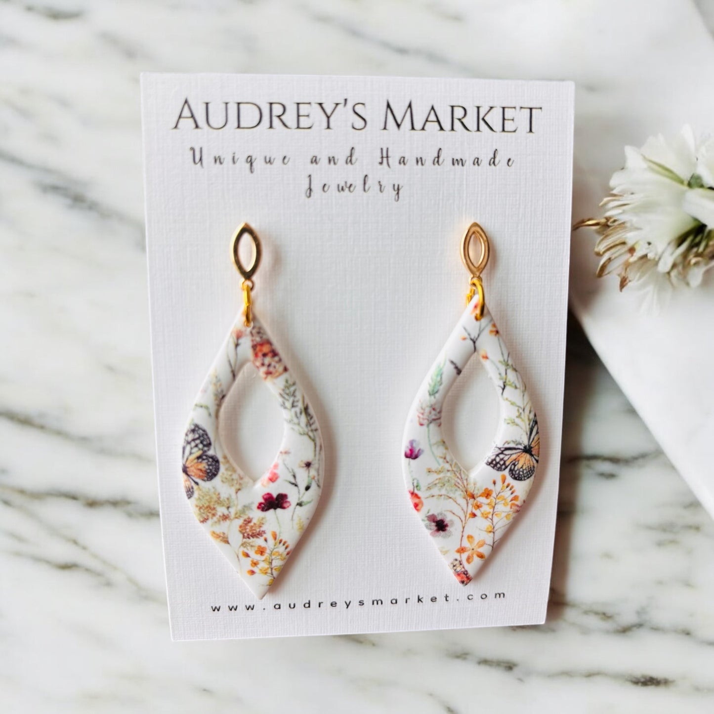 Handmade Butterfly Botanical Garden Clay Earrings - Available in Two Styles