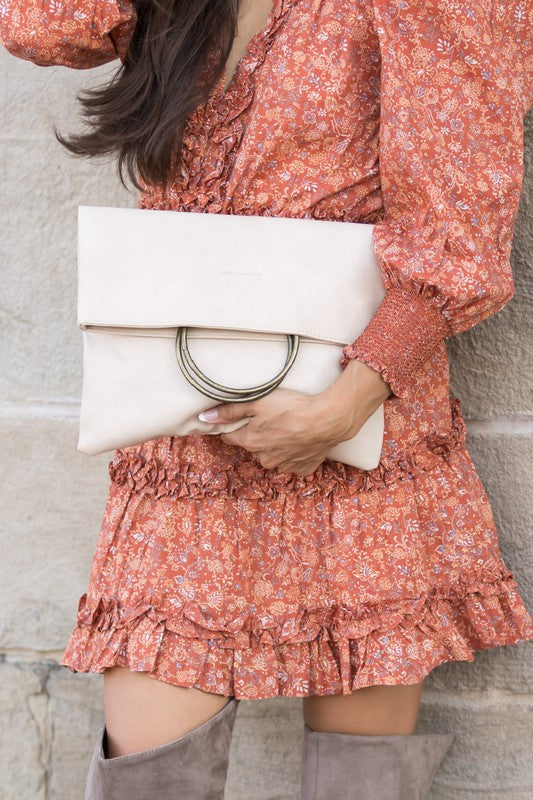 Fold-over Leather Clutch Handbag