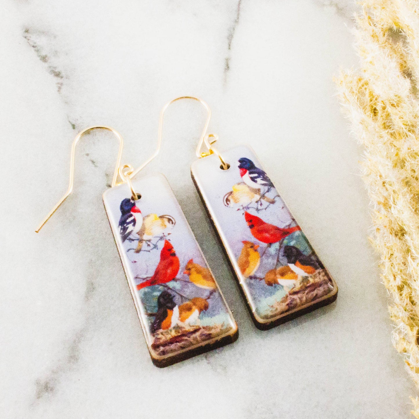 Vintage Cardinals Tapered Rectangle Earrings