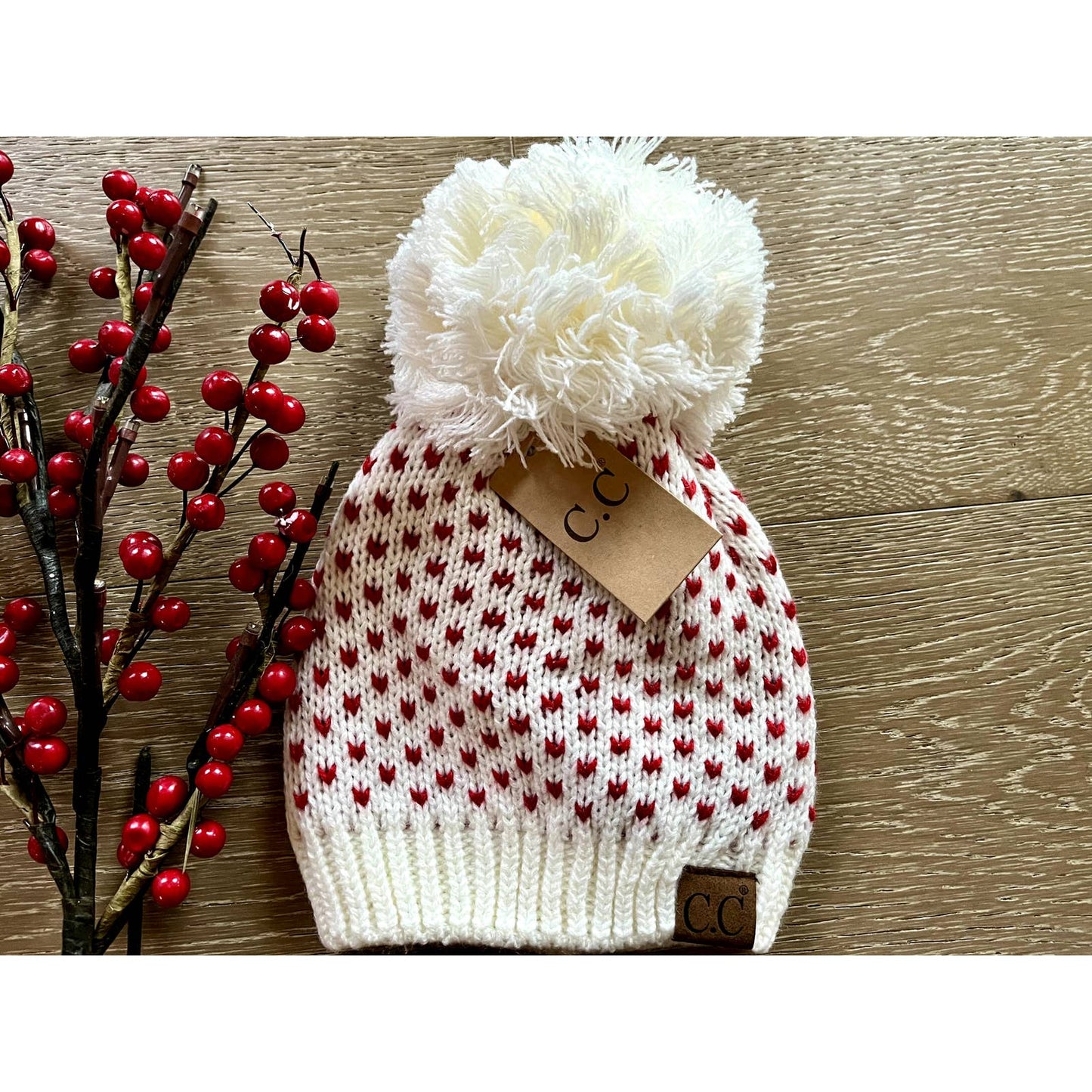 NEW CC Exclusive Womens Pom Knit Hearts Beanie - 4 Cute Styles!