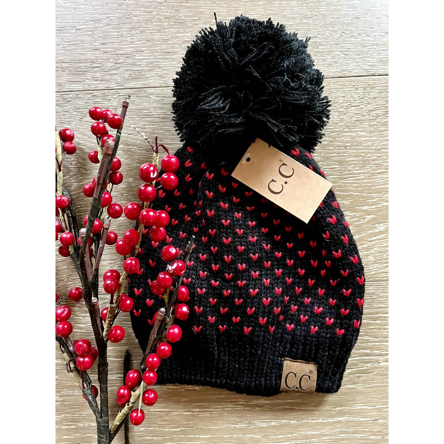 NEW CC Exclusive Womens Pom Knit Hearts Beanie - 4 Cute Styles!