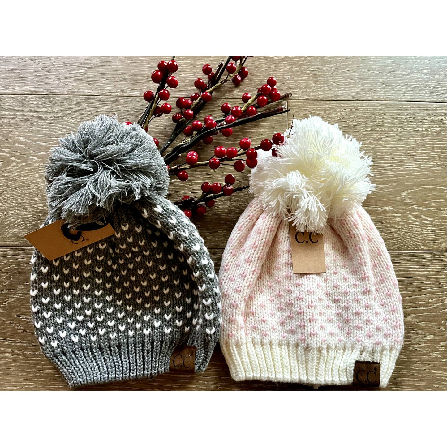 NEW CC Exclusive Womens Pom Knit Hearts Beanie - 4 Cute Styles!