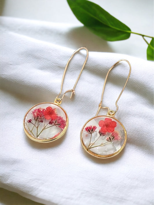 Pressed Flower Botanical Drop Dangle Earrings