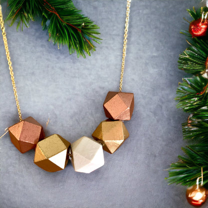 Handmade Wood Geometric Statement Necklace - The Stella