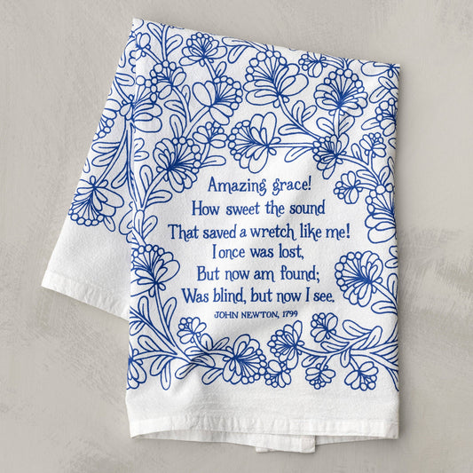 Little Things Studio - Amazing Grace Hymn Tea Towel - Blue