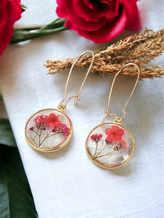 Pressed Flower Botanical Drop Dangle Earrings