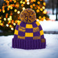 Checkered Colorblock C.C. Beanies With Pom