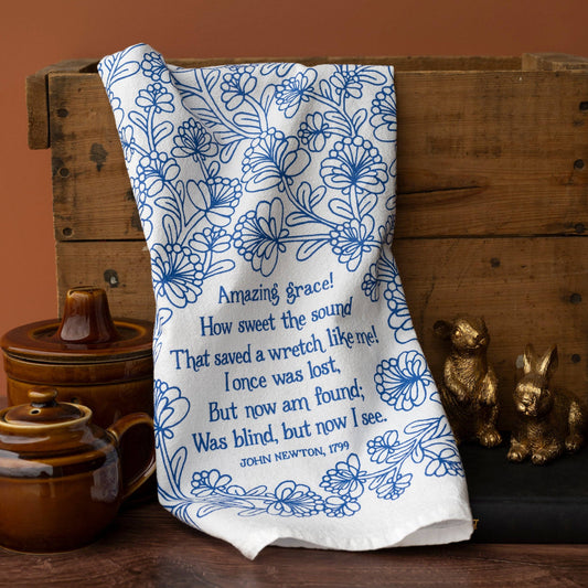 Little Things Studio - Amazing Grace Hymn Tea Towel - Blue