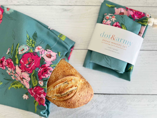 Floral Bread Bag + Bowl Cover Set | Reusable Garden Linen Baking Duo