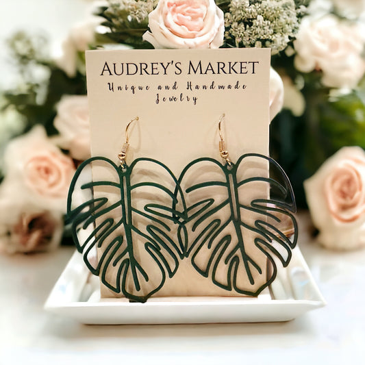 Wire Monstera Plant Lover Botanical Earrings