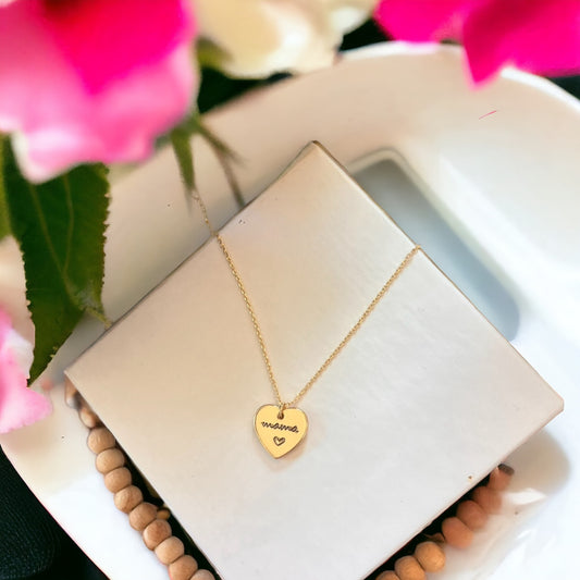 Gold Heart Minimalist Mama Necklace + FREE Gift Box
