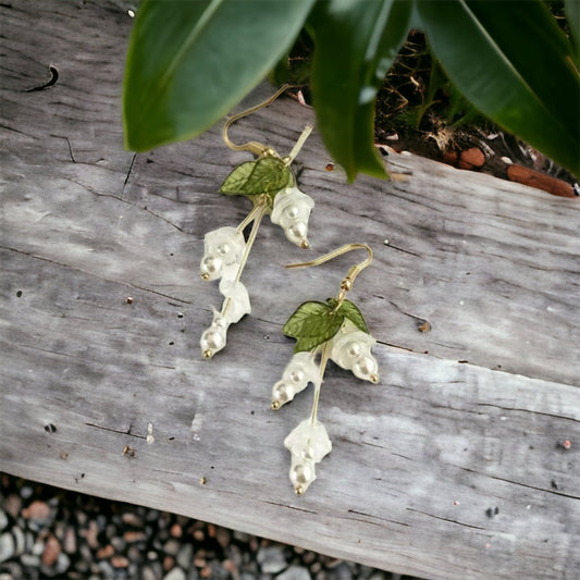 Lily Of The Valley White + Green Dangle Earrings