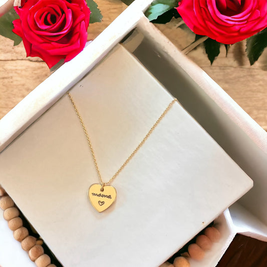 Gold Heart Minimalist Mama Necklace + FREE Gift Box