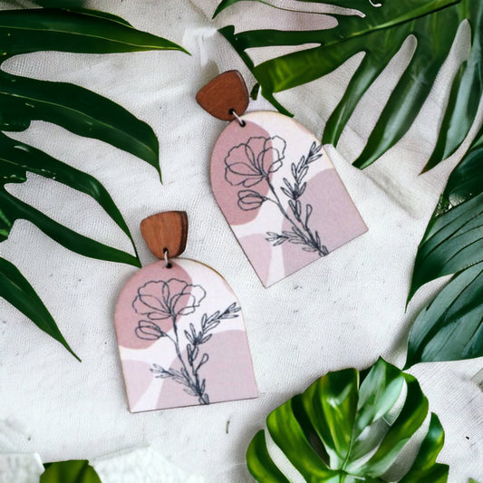 Boho Floral Wooden Statement Earrings