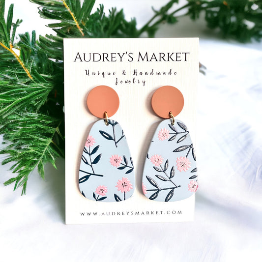 Boho Floral Brown/Blue/Pink Acrylic Drop Earrings