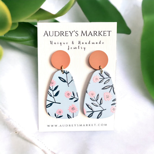 Boho Floral Brown/Blue/Pink Acrylic Drop Earrings