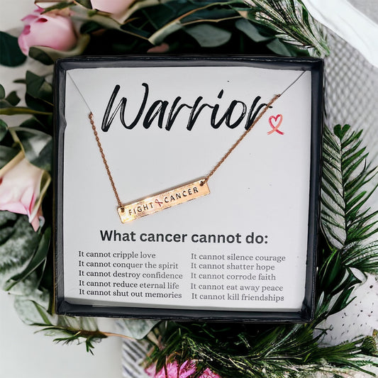 Bestselling "Fight Cancer" Flat Bar Pendant Necklace + FREE Gift Box and Jewelry Card