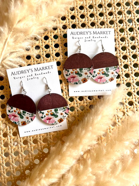 Lightweight Wooden Leather Botanical Floral Earrings