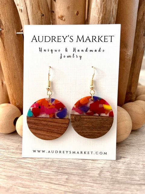 Watercolor Wooden Boho Art Earrings