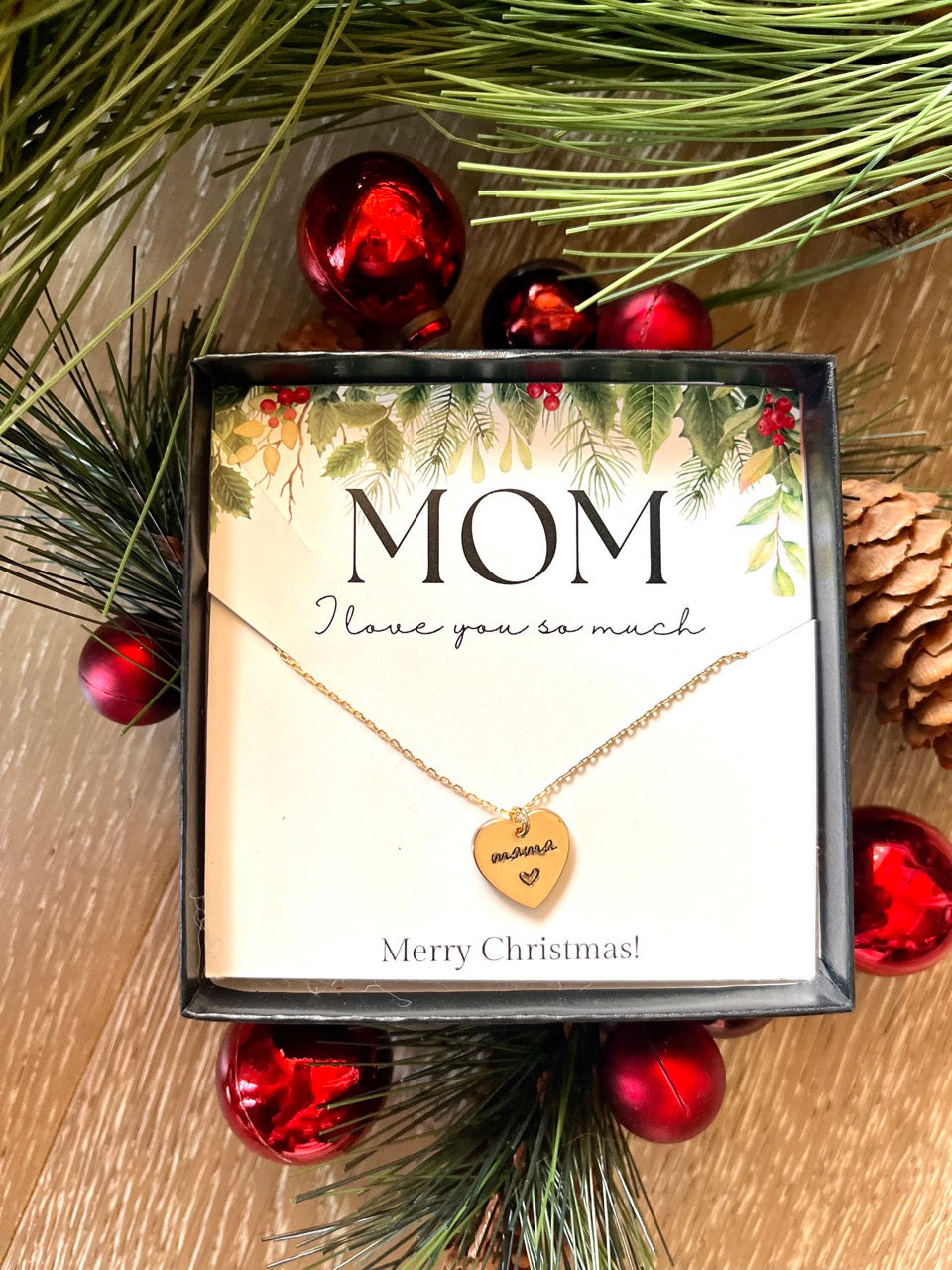 Gold Heart Minimalist Mama Necklace + FREE Gift Box